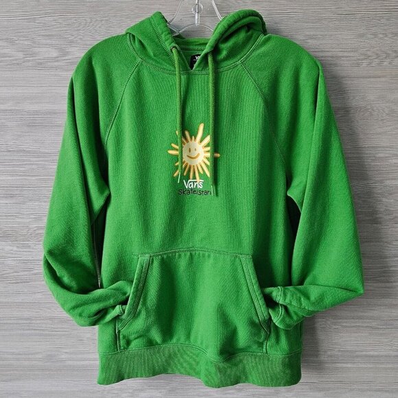 Vans X Skateistan Versa Hoodie Pullover Skate Sun Smiley Green Sweatshirt Small - Picture 1 of 14